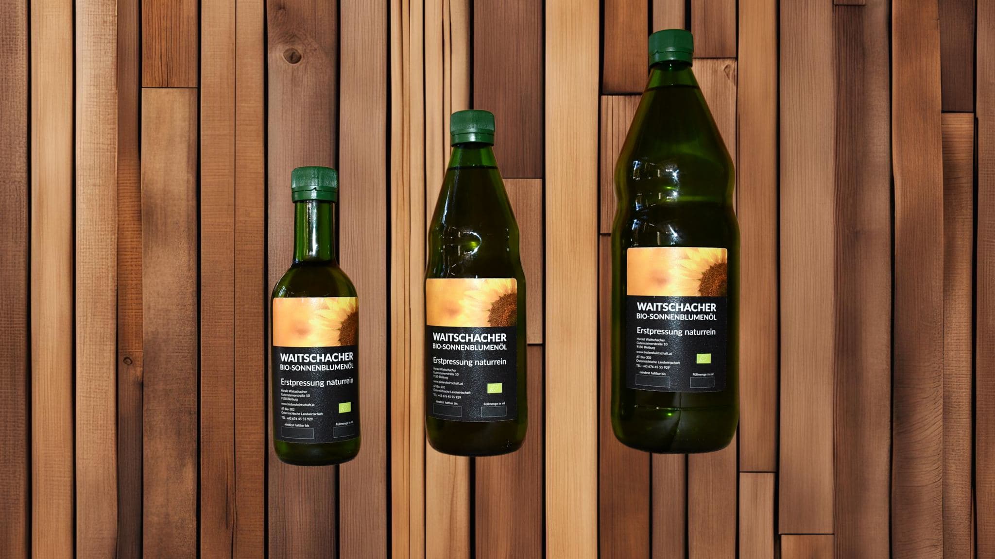 Bio-Sonnenblumenöl in drei Flaschengrößen